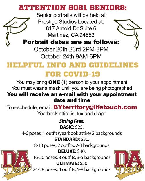 Flyer for Senior Portraits: Dates Oct 20-23 and Oct 24 9-6 